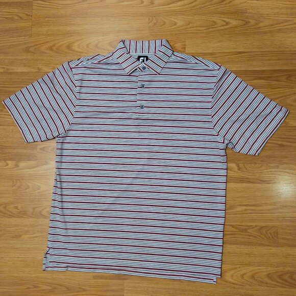 Footjoy FJ Shirt Lot Mens XL Red White - yellow Stripe Golf Performance Stretch - Picture 9 of 16